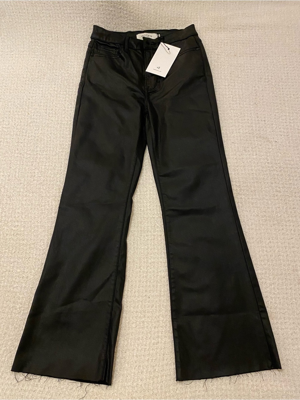 Hidden Los Angeles Happi High Rise Cropped Flared Pants Black Coated Denim Sz 25